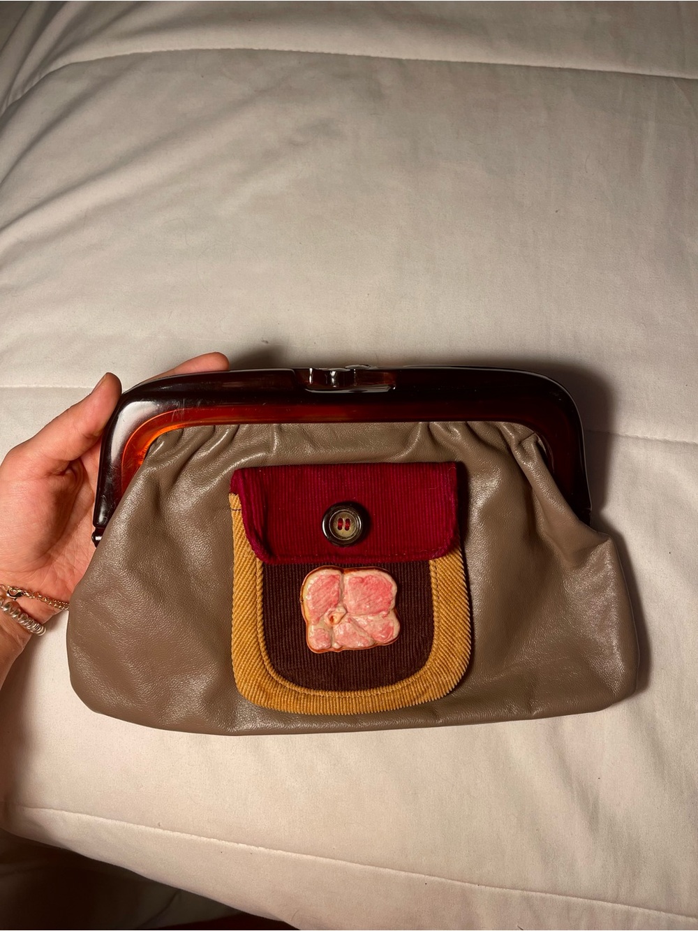 Vintage Leather Color Block Clutch!!